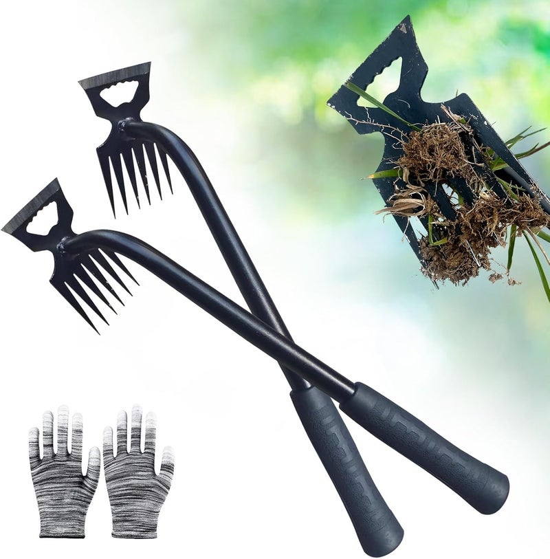 utosday Weed Puller Tool-2Pcs Gardening Hand Weeder Tools, 2025 New Weeding Artifact Uprooting Weeding Tool, Manganese Steel Weed Removal TooL, 6 Teethes Dual Purpose Manual Weed Pulling Tool for Yard Gardenl - Image 1